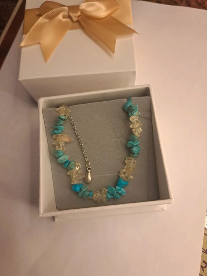 Bracelet pierre semi précieuses bleu et transparent - photo numéro 2