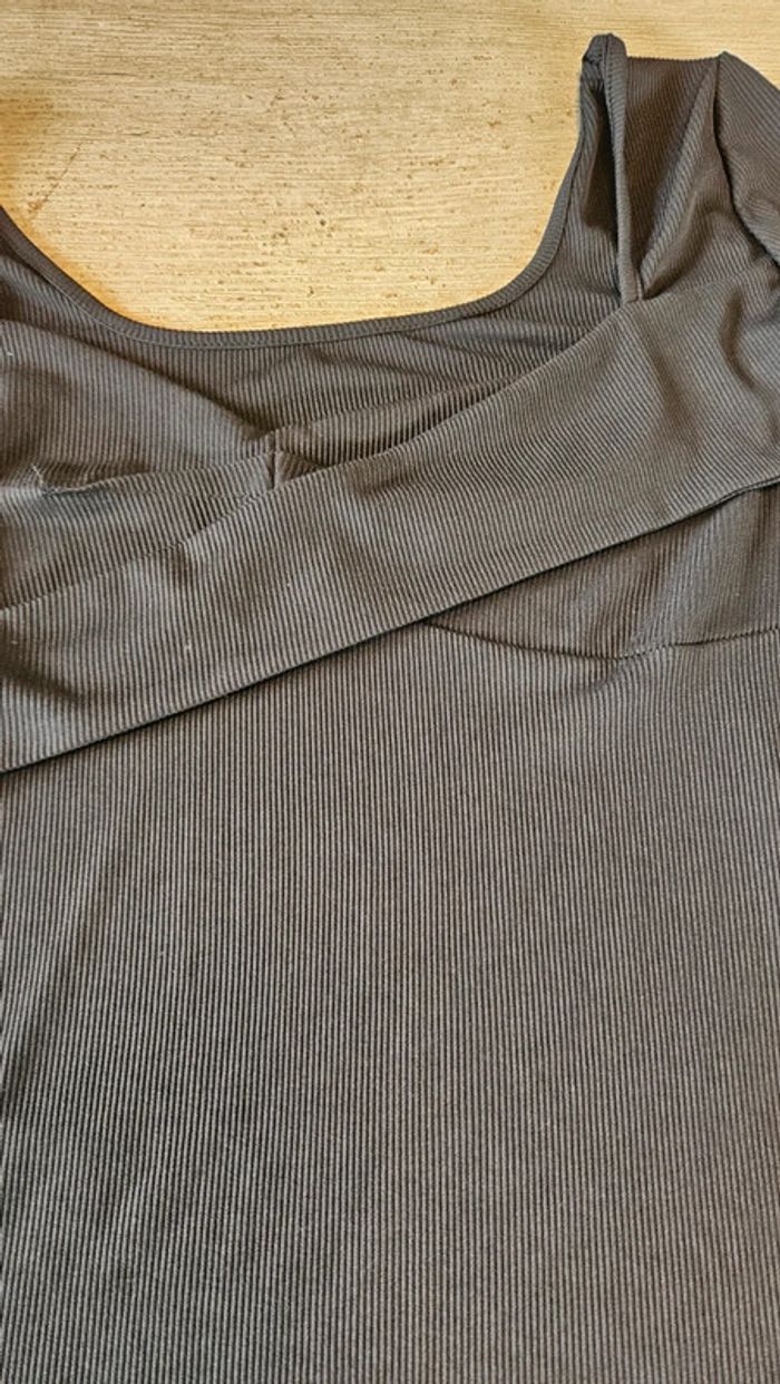Blouse cotellée, noire à manches courtes , avec rabat, Shein, XL, nickel - photo numéro 5