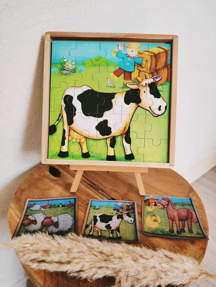 👶Puzzles 3 en 1  animaux à la campagne en bois marque Gerardo Toys - photo numéro 2
