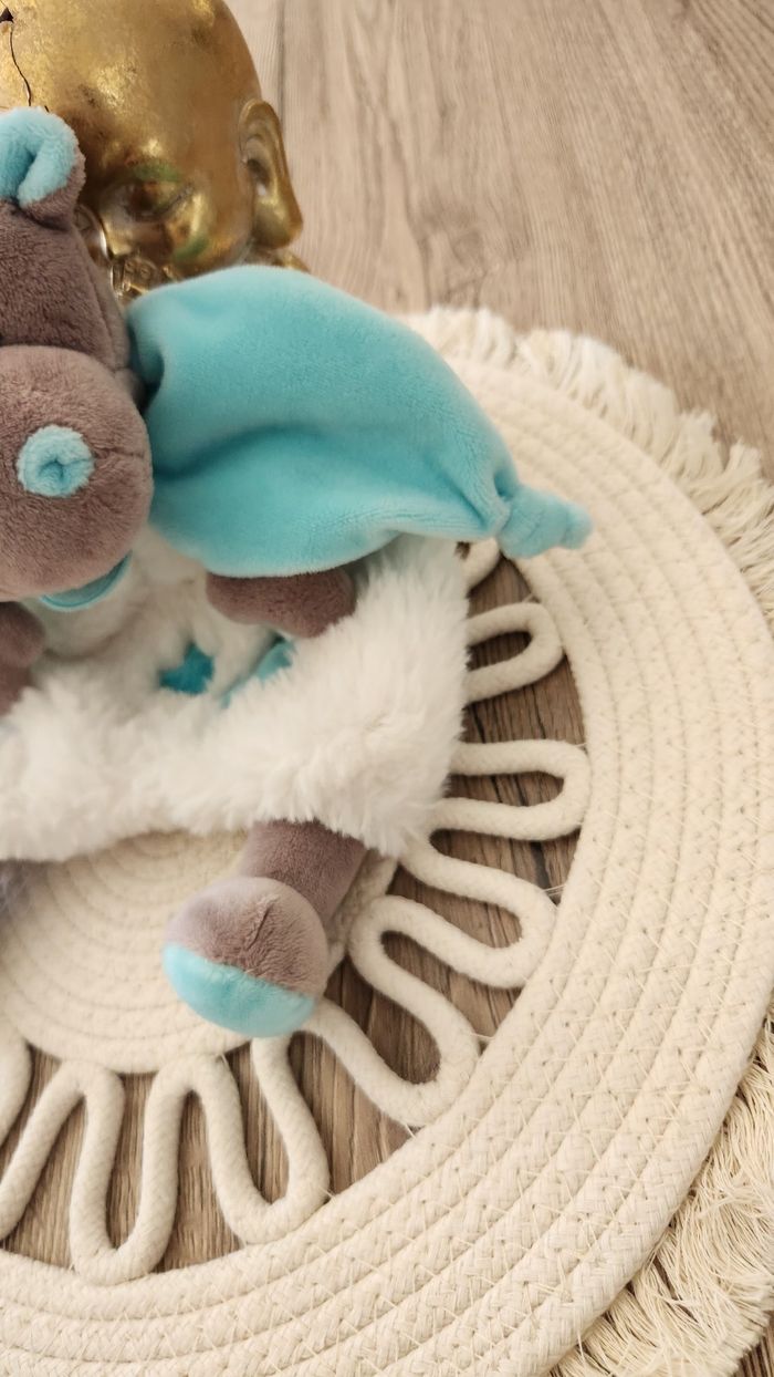 Doudou Hippopotame Baby Nat Turquoise Blanc Gris - photo numéro 4