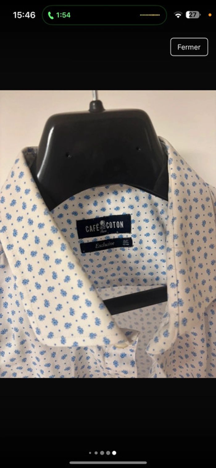 Chemise blanche à motif bleu café coton taille 42 - photo numéro 2