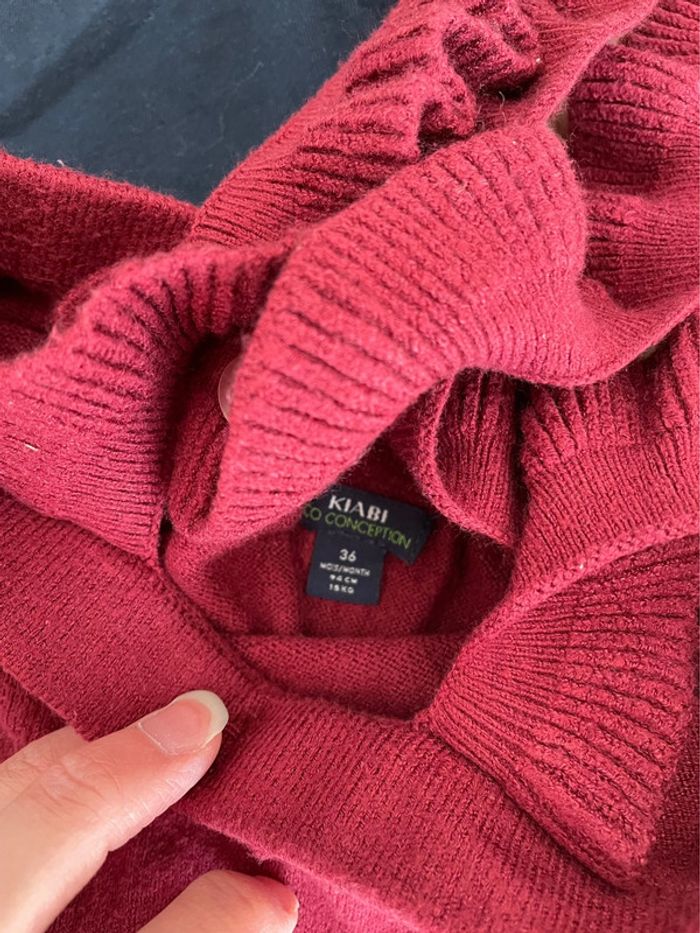 Ensemble t shirt bleu marine fleuri et jupe salopette en maille bordeaux fille taille 3 ans 36 mois - photo numéro 2