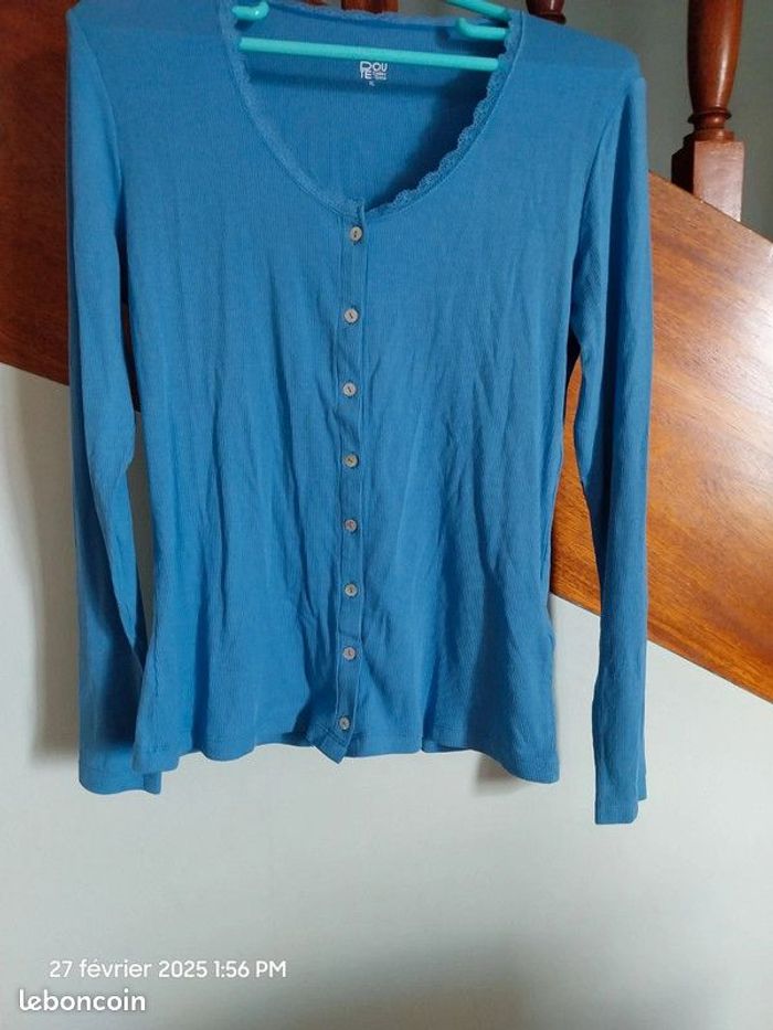 T-shirt boutonné manches longues, détail dentelle - Couleur Bleu - Taille XL - La Redoute Collection - photo numéro 7