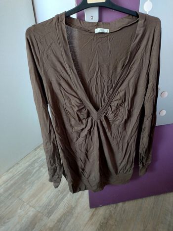 Pull col v long  marron