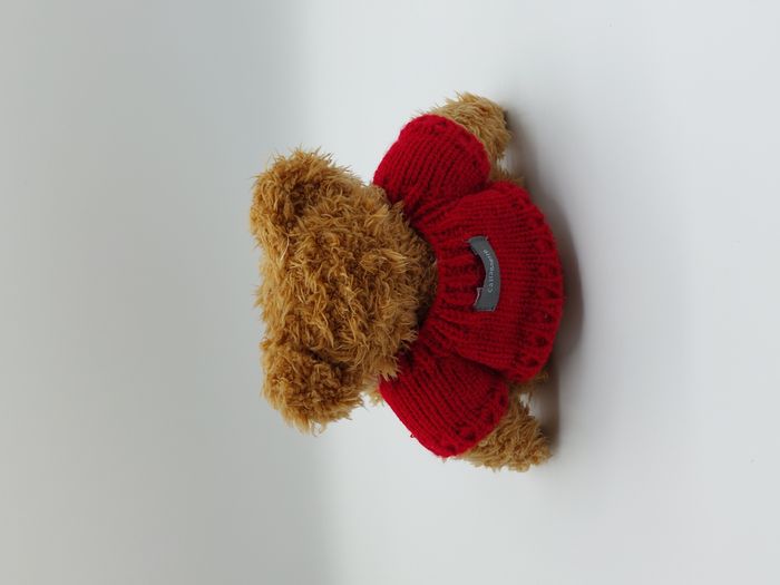 Peluche doudou ours beige brun miel LULU CASTAGNETTE pull rouge 16 cm assis - photo numéro 2