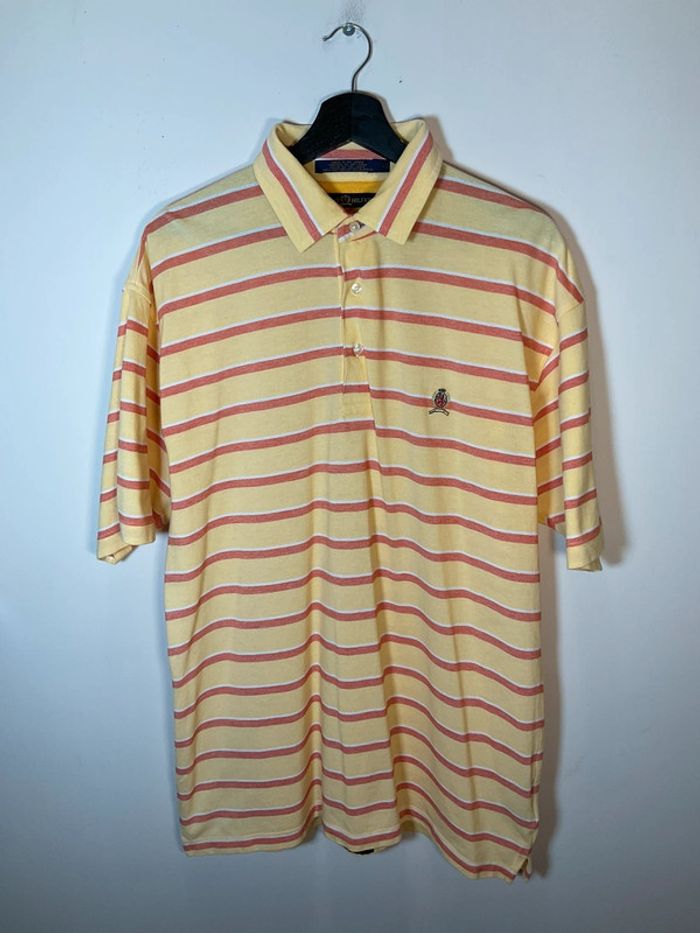 Polo jaune pâle et corail pour homme Tommy Hilfiger taille L 040
