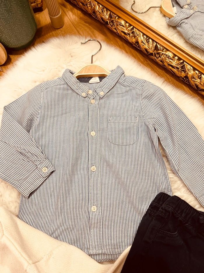 Taille 12 mois ensemble 3 pièces garçon multi marques bleu marine bleu ciel blanc * rayures * 💙 - photo numéro 2