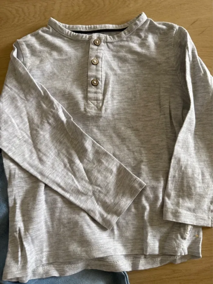 Ensemble T-shirt manches longues gris et jean bleu - 24 mois - photo numéro 3