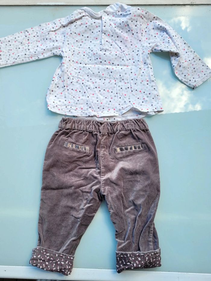 Ensemble Obaïbi, pantalon velours peau de pêche gris/violet, et haut manches longues, 18 mois - photo numéro 7