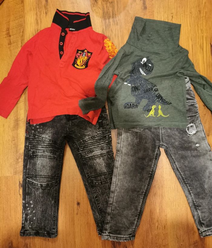Lot 2 tenues garçons, pantalons et t-shirts manches longues 2 ans