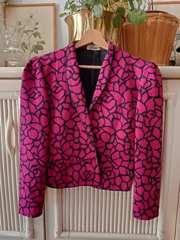 Veste courte vintage rose et noir t.36 à 40