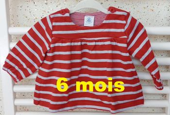 Tunique rayée rouge gris manche longue Petit Bateau Taille 6 mois