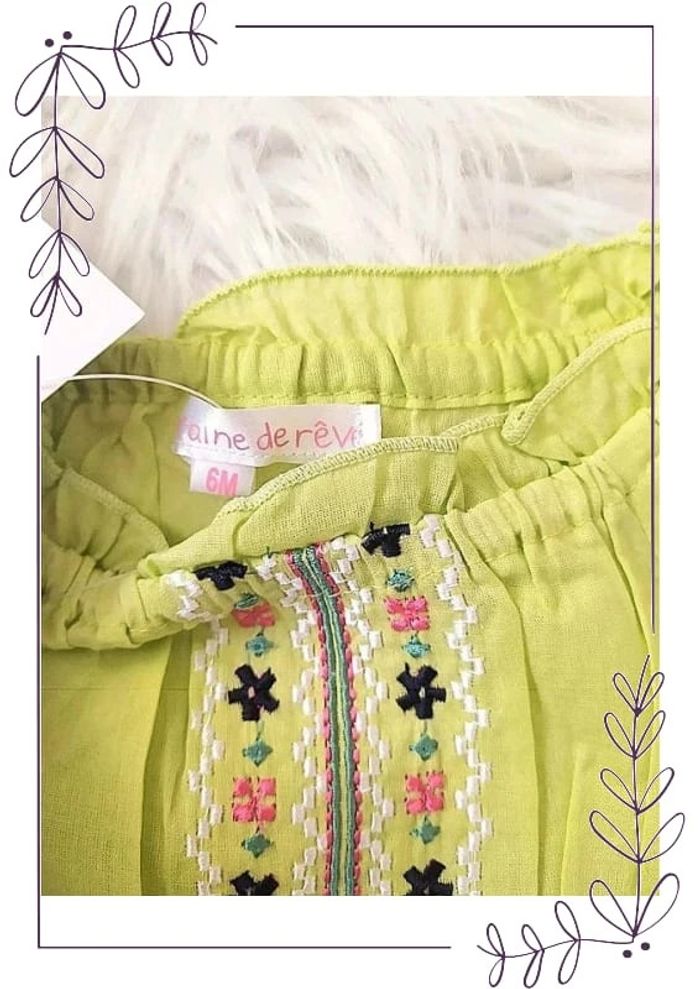 Blouse tunique bébé coton fin 6 mois vert pistache style ethnique bohème - photo numéro 2