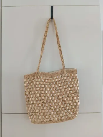 Sac crocheté beige et écru