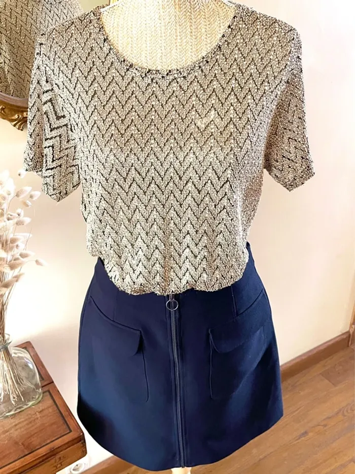 Sublime Top à Manches Courtes - Maille Effet Chevron Vintage - photo numéro 10
