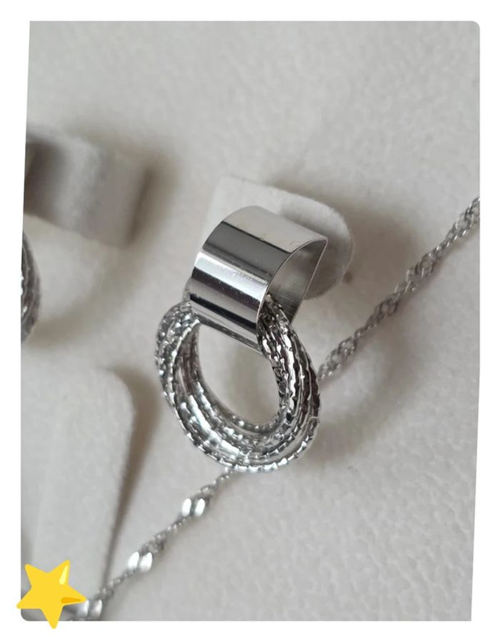 Parrure collier + pendentif + boucle d'oreilles acier inoxydable Torsadé - photo numéro 2