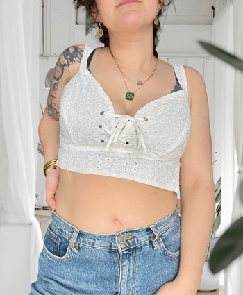 Crop top blanc fines bretelle bohème New Look taille M très bon état