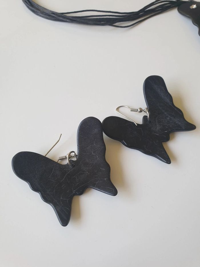 Parure boucle et collier papillon en bois - photo numéro 2