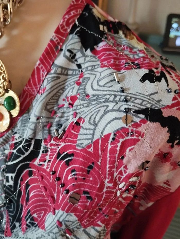 🌹 Blouse Fleurie Bi-Matière & Sequins Jac-Jac T42/44🌹 - photo numéro 8