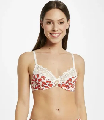 Soutien-gorge Morgan rouge et blanc motif floral Taille 90D Neuf