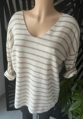 Incontournable Marinière beige camel et lurex doré