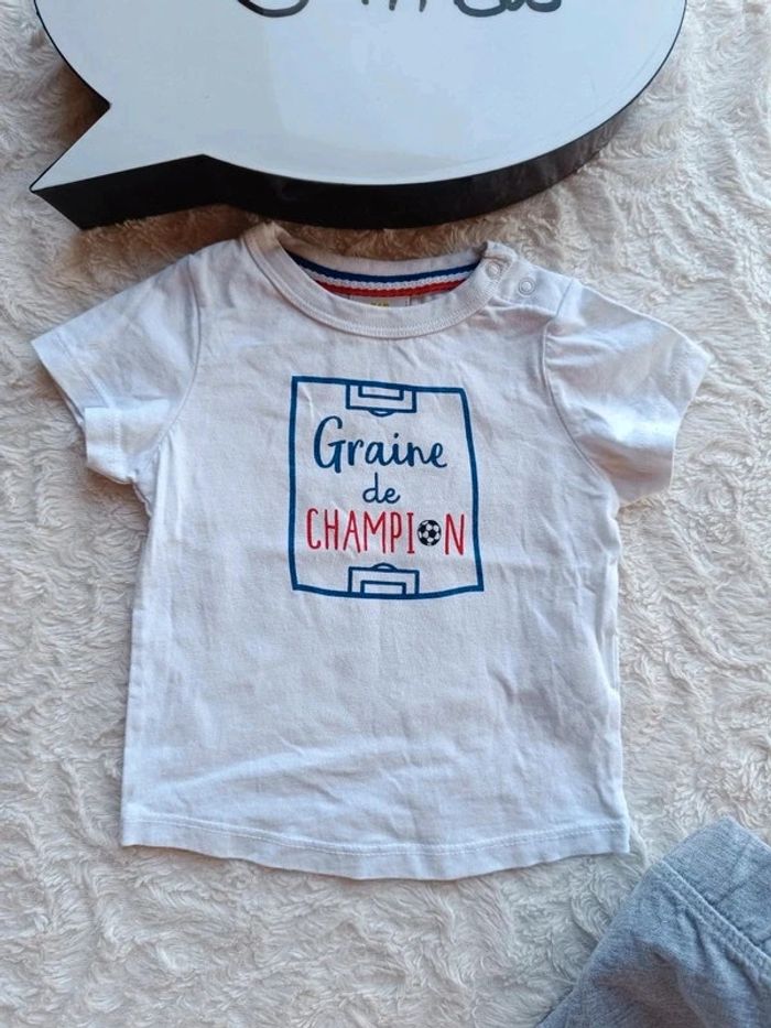 Ensemble (tee shirt manches courtes+jogging) Garçon 6 mois graine de champion football - photo numéro 3