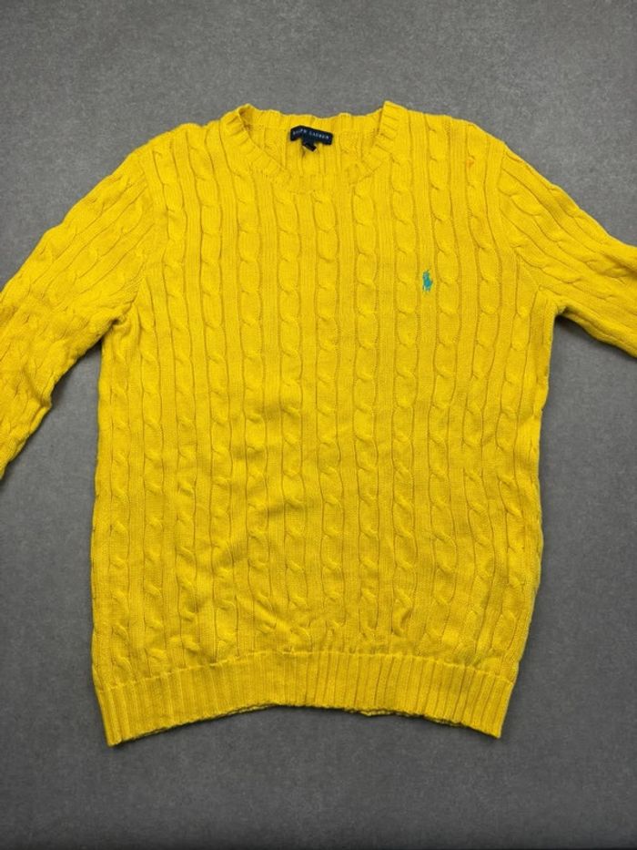 Pull d’hiver torsadé en maille Ralph Lauren jaune col rond taille L - photo numéro 2