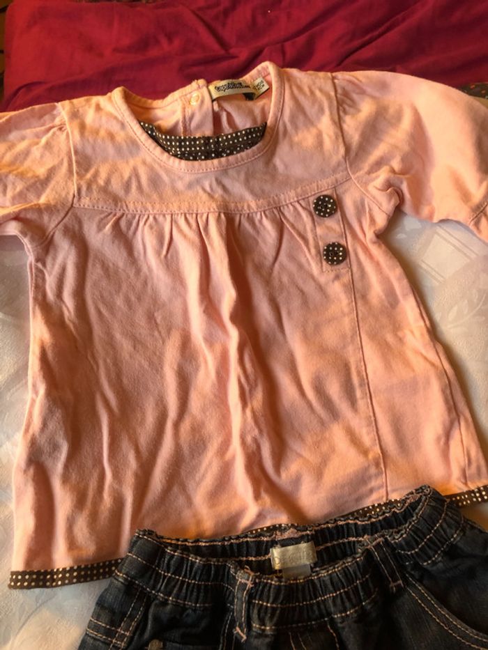 Ensemble tee shirt manches longues jean fille taille 12 mois - photo numéro 3