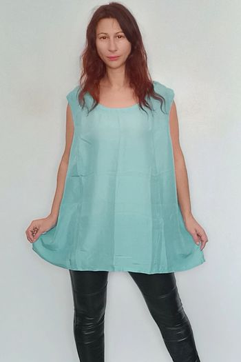Blouse sans manche turquoise soie grande taille