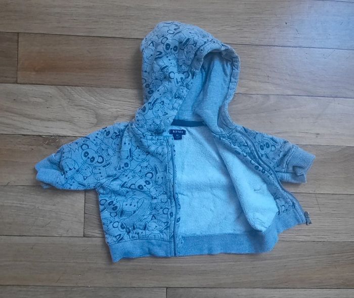 Veste grise zippée à capuche 1 mois - photo numéro 3