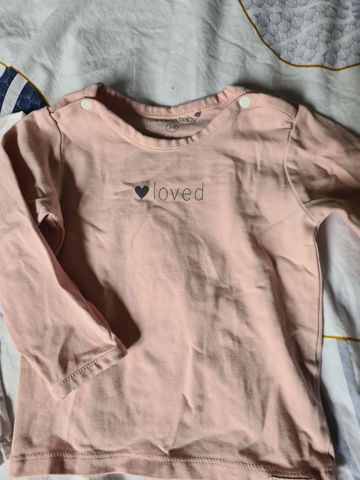 Lot 2 hauts. Tee-shirt. Manches longues. 9 mois. Rose noppies baby. blanc TQF collection - photo numéro 2