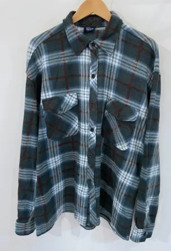 Lumberjack Flannel Plaid Polaire shirt chemise blue white brown Mens XXXL