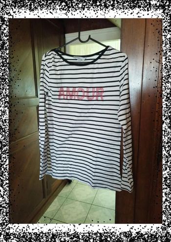 T-shirt blanc à rayures Amour taille M/L