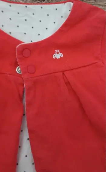 Gilet réversible Obaïbi 3 mois – Rouge & blanc à pois
Fille