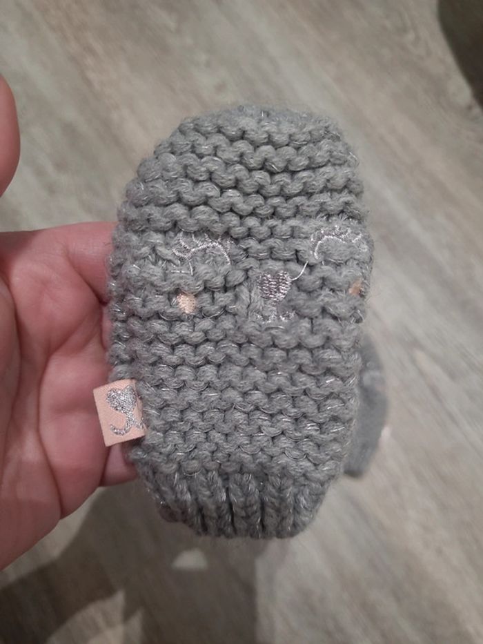 Moufles en tricot lainage gris et argent - photo numéro 2