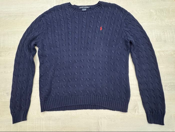 Torsadé Ralph Lauren bleu taille XL logo brodé en très bon état - photo numéro 2