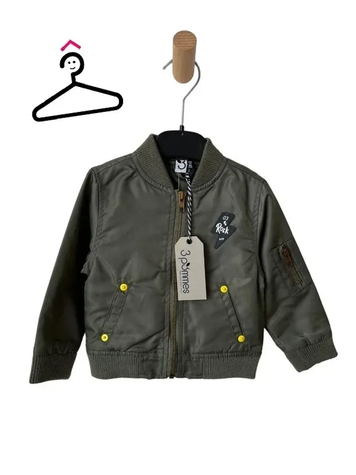 (NEUF) Veste légère de mi-saison kaki - 3 pommes 9-12mois (80cm)