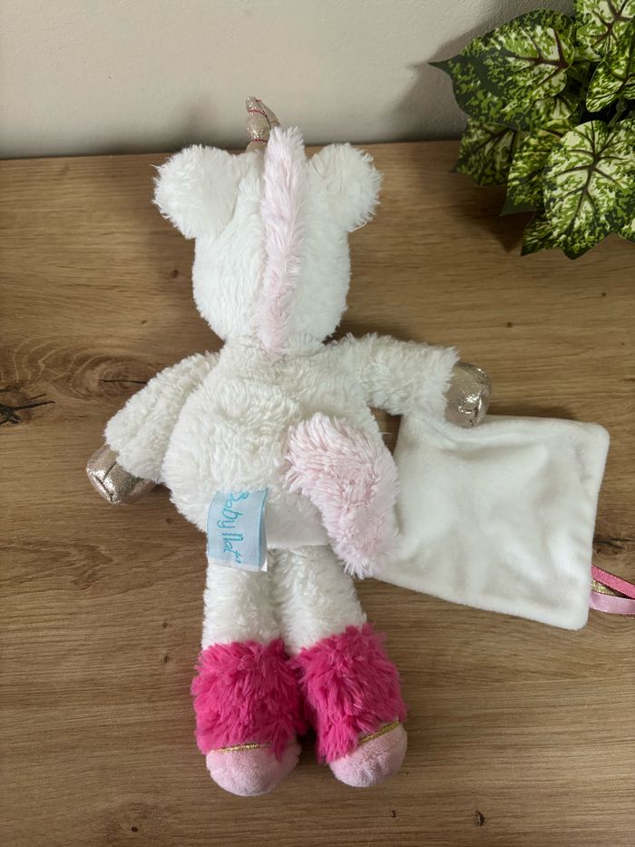 Doudou licorne blanc rose mouchoir arc en ciel baby nat - photo numéro 3