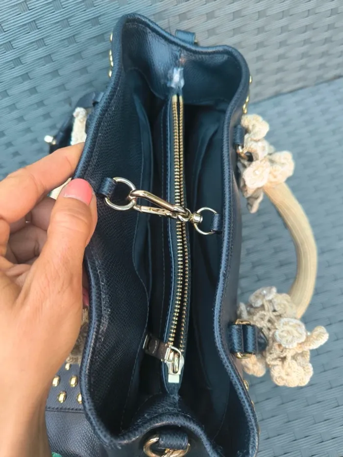 Sac à main cuir bleu et fleur en tissu Coach - photo numéro 8
