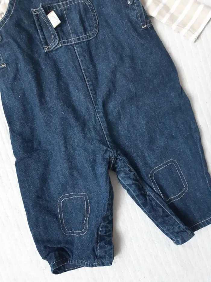 Tenue body manches longues et salopette en jean 6 mois - photo numéro 3