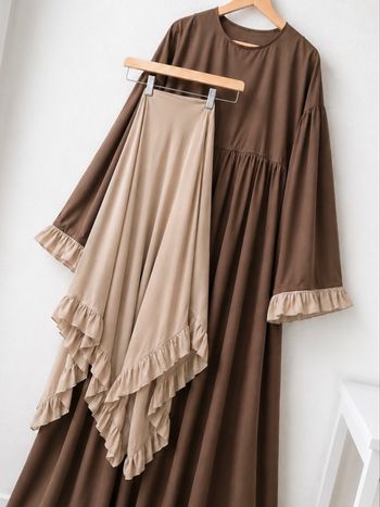 🤎 Set ensemble Abaya Aid 2026 🤎 robe longue double manche avec voile foulard à frange volant 