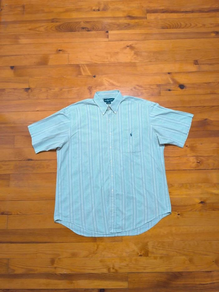 Chemisette à rayures - Ralph Lauren - Blaire - Logo brodé marine - Turquoise, blanc - Taille XL - photo numéro 3