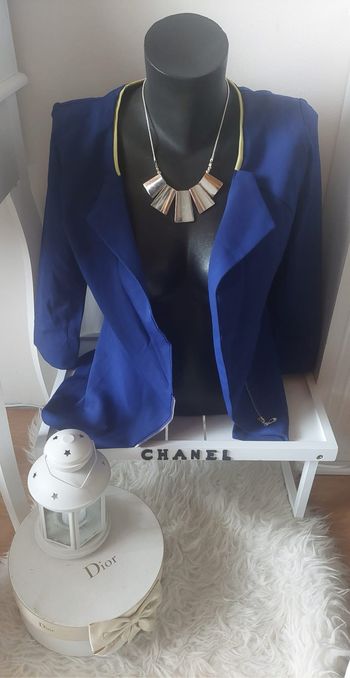 Veste blazer bleu/jaune léger fluide T.L (mais taille M) TBE 🐠
