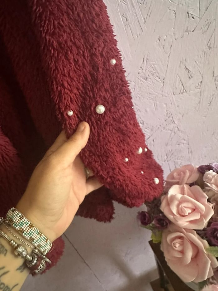 Pull rouge douillet avec perles SHEIN - photo numéro 3