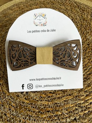 Noeud papillon adulte bois foncé ruban beige