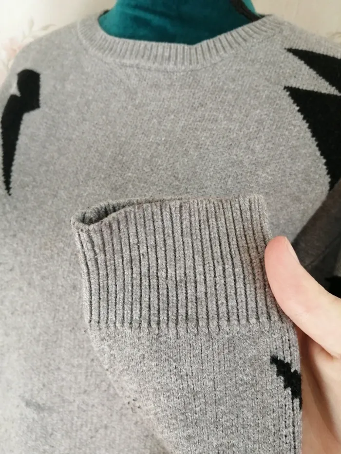 Pull gris en maille avec motifs éclairs noirs / shein / (L) - photo numéro 5