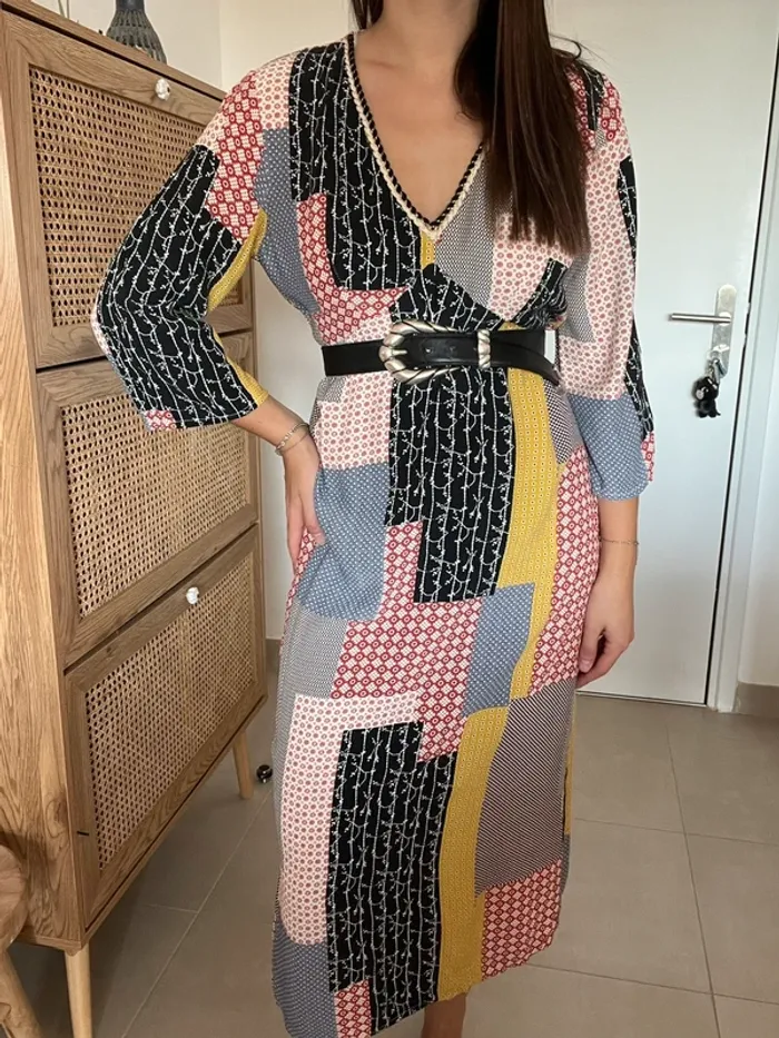 Robe midi/longue patchwork Ema Blues