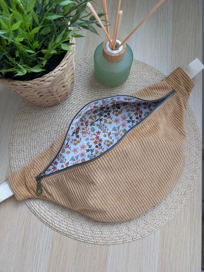 Sac banane femme velours cotelé camel