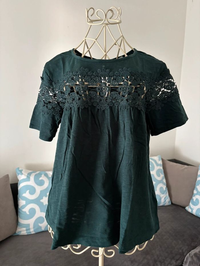 Haut femme taille S Vert transparence broderies H&M - photo numéro 2