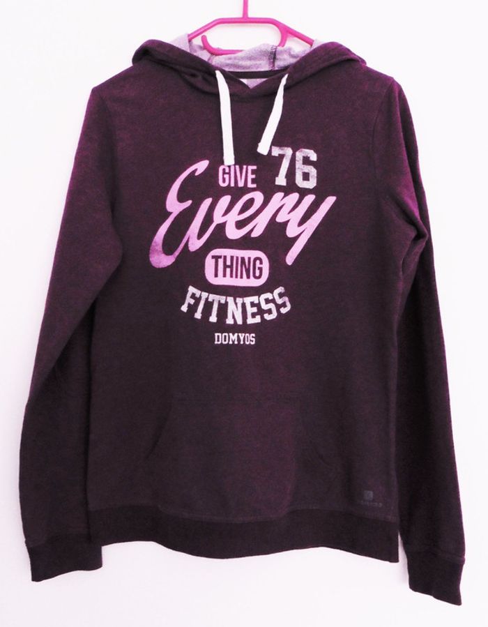 Sweat violet a capuche. Lien de serrage. Decathlon. Coton. Taille 38